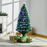 HOMCOM 5FT Multicoloured Artificial Christmas Tree w/ Fibre Optic Lights Pre-Lit Modes Metal Stand Star Holder Home Seasonal Decoration(m-10)