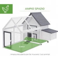 PawHut Gabbia per Galline con Corsa Tetto Impermeabile da Giardino, Pollaio per Galline Ovaiole da Esterno in Legno 166 x 124 x 112 cm(m-4)
