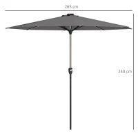 Outsunny 2.65m Garden Parasol, with LED Lights - Dark Grey(m-3)
