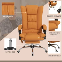 Vinsetto Poltrona da Ufficio Massaggiante e Riscaldata, Reclinabile con Poggiapiedi, Finta Pelle Marrone Chiaro(m-7)