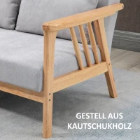 HOMCOM Sofa Relaxsofa 2-Sitzersofa, inkl. 2 Kissen, Samtoptik, Kautschukholz,  130 cm x 75 cm x 78 cm, Grau + Natur(m-5)