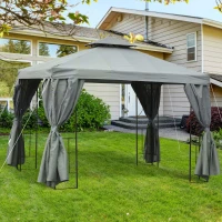 Outsunny 3 x 3 m Garden Gazebo Double Roof Marquee Patio Wedding Party Tent Canopy Shelter with Sidewalls, (Dark Grey)(m-2)