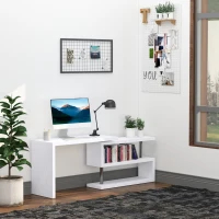 HOMCOM 360° Rotating L-Shaped Corner Computer Desk Home Office Writing Table Swivel Workstation with Storage Shelf, White(m-10)