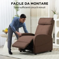 HOMCOM Poltrona Relax Reclinabile con Poggiapiedi in Tessuto Effetto Lino, 69x85x100 cm, Marrone(m-6)