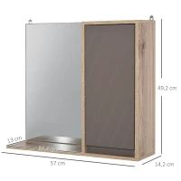 HOMCOM Armario de Baño con Espejo Mueble Auxiliar Montado en Pared con 1 Puerta y Estante Ajustable Estilo Moderno 57x14,2x49,2 cm Roble y Gris(m-3)