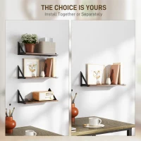 HOMCOM Set of 3 Wall Shelves, 43cm Vintage Wall Mounted Floating Shelves for Living Room, Entryway, Bedroom, Rustic Brown(m-5)