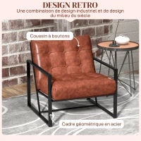 HOMCOM Fauteuil de salon Chesterfield Fauteuil Relax Assise Dossier capitonnés Structure métal revêtement synthétique Rouge(m-4)