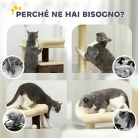 PawHut Albero Tiragraffi per Gatti con 2 Casette, Lettino, Piattaforme di Salto e Pallina, in Legno, 55x48x107 cm(m-8)