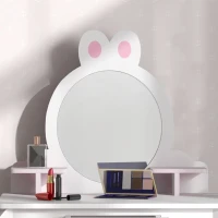 ZONEKIZ Bunny-Design Kids Dressing Table, with Mirror and Stool - White and Pink(m-8)
