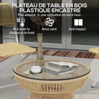 Outsunny Table basse de jardin ronde, table d'appoint en résine aspect rotin et plateau verre trempé Ø60 x 37H cm(m-5)