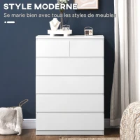 HOMCOM Commode 6 tiroirs meuble de rangement sans poignées design minimaliste 80 x 39 x 115 cm blanc(m-4)