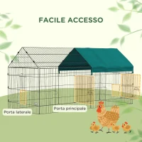 PawHut Gabbia per Conigli da Esterno e Interno a Casetta con Tettuccio, 220x85x103cm, Verde(m-4)