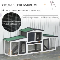 PawHut Kleintierstall mit 2 Freigehegen wetterbeständig Tannenholz Weiß + Grün(m-6)