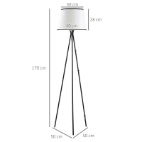 HOMCOM Lámpara de Pie con Trípode de Metal Pantalla de Tela E27 Máx. 40W e Interruptor de Pie Diseño Moderno para Salón Estudio Dormitorio 50x50x170 cm Blanco y Negro(m-3)