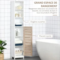 kleankin Meuble colonne rangement de salle de bain bicolore avec étagères et placard porte - dim. 34L x 30l x 172H cm - blanc et aspect bois(m-6)