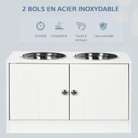 PawHut Gamelles chiens surélevées gamelle double chien chat porte-gamelles 60 x 30 x 35,5 cm 2 gamelles 2L acier inox incluses bois blanc(m-4)