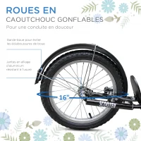 HOMCOM Trottinette patinette Enfant Grandes Roues pneumatiques Guidon réglable Frein AV-AR Garde-Boue béquille Panier métal Bleu Noir(m-7)