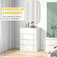 HOMCOM Commode 4 tiroirs meuble de rangement sans poignées design minimaliste 60 x 40 x 80 cm blanc(m-4)