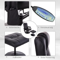 HOMCOM Massagesessel mit Hocker, Drehbares Relaxsessel mit Massagefunktion, Elektrisches Fernsehsessel mit Liegefunktion, Fernbedienung für Wohnzimmer, Kunstleder, Schwarz(m-6)
