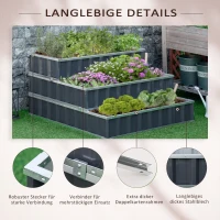 Outsunny Hochbeet aus Stahl 3-stufige Gartenbeet mit T-Form-Pflanzenschilder Handschuhe Pflanzenbeet Kräuterbeet Blumentreppe für Balkon Garten Dunkelgrau 118 x 118 x 62 cm(m-6)