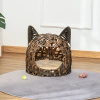 PawHut Cuccia per Gatti, Cesta per Gatti Adulti fino 4.5kg, Cesta in Vimini Sintetico a Forma di Gatto, Marrone(m-9)