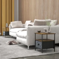 HOMCOM Set of 2 Bedside Table, Nightstand with Non-Woven Fabric Drawer, Side Table, End Table for Living room, Bedroom, Rustic Brown(m-2)