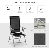 Outsunny Sedia da Giardino Pieghevole in Alluminio e Texteline Schienale Regolabile a 7 Livelli, Nero 65x55x85-105cm(m-4)