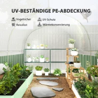 Outsunny 3 x 2 x 2 m Polytunnel-Gewächshaus mit aufrollbaren Seitenwänden, UV-beständiger Kunststoff-Plane und Stahlrahmen, Weiß(m-5)