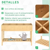 Outsunny Huerto Urbano de Madera 120x60x81 cm Jardinera Elevada para Cultivo de Plantas Flores Mesa de Cultivo con Estante Inferior para Jardín Terraza Exterior Natural(m-5)