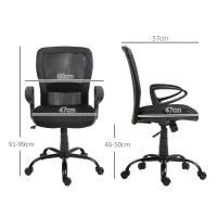 HOMCOM Sedia da Ufficio con Altezza Regolabile e Tessuto a Rete, Seduta Girevole e Inclinazione, Nero(m-3)