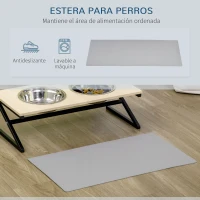 PawHut Comedero Elevado para Perros con 2 Cuencos de Acero Inoxidable Tapete y Alimentador Lento 60x30x18,5 cm Roble(m-6)