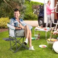 Outsunny Campingstuhl Klappstuhl Regiestuhl Tisch mit Getränkehalter Tragbar Oxford-Gewebe 83 x 64 x 90 cm Weiß+Grün(m-2)