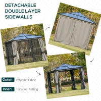 Outsunny 3 x 3(m) Hardtop Gazebo Canopy with Polycarbonate Roof, Aluminium Frame, Permanent Pavilion Garden Gazebo with Netting and Curtains for Patio, Deck, Dark Grey(m-5)