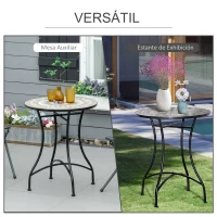Outsunny Mesa de Jardín Mesa Mosaico Cerámica y Redonda Mesita de Café para Terraza Balcón Φ60x71cm(m-6)