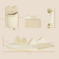 PawHut Katzentreppen-Set, 4-teilig, Kletterwand, Kratzbaum, Plüschbezug/Sisal, Beige(m-3)