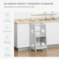 HOMCOM Torre de Aprendizaje para Niños con Pedal Altura Ajustable en 3 Posiciones y Barra de Seguridad 40x50x90 cm Gris(m-6)