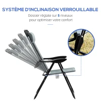 Outsunny Lot de 2 chaises de jardin set basic de 2 chaises pliantes chaise de camping accoudoir dossier réglable en 5 positions(m-5)