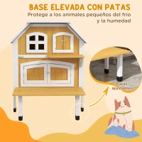 PawHut Caseta para Gatos de 2 Niveles 78x82x93 cm Refugio para Gatos con Techo Asfáltico Terraza y Plataforma de Salto Natural(m-7)