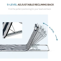 Outsunny Set of 2 Foldable Garden Beach Chair Mat Lightweight Outdoor Sun Lounger Seats Adjustable Back Metal Frame PE Fabric Head Pillow w/ Carry Bag, Blue(m-6)