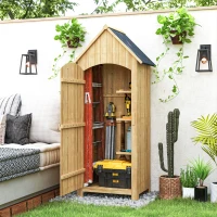Outsunny Gartenschrank Holz  Gerätehaus Gartenhaus Geräteschuppen Geräteschrank Holzhütte Giebeldach Bitumenpappe Gelb 77,5 x 54,2 x 179,5 cm(m-2)