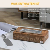 HOMCOM Ethanol-Tischkamin 0,15 L Brenndauer 20-25 min Beton gehärtetes Glas Natur(m-7)