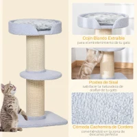 PawHut Árbol para Gatos Altura 91 cm de 3 Niveles con Nido Plataforma y Poste de Sisal 45x45x91 cm Azul Claro(m-5)