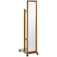 HOMCOM Espejo de Cuerpo Entero con Ruedas Espejo Largo con Barra para Ropa y Estante Inferior 35,5x49,5x167,8 cm Nogal(m-1)