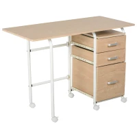 HOMCOM Mobiler Schreibtisch Aktenschrank klappbarer Computertisch Bürotisch mit Schubladen und Rollen Rollcontainer Spanplatte Metall Weiß 105 x 50 x 74 cm(m-10)
