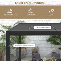 Outsunny Pergola 3 x 3 m bioclimatique tonnelle avec lames orientables manivelle, style contemporain UV, aluminium - noir(m-5)