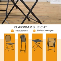 Outsunny Garten Sitzgruppe für 2 Personen Bistro-Set Garnitur 1 Tisch+2 faltbare Stühle für Terrasse Balkon Metall Grau(m-4)