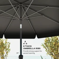 Outsunny 2.7m Patio Parasol Garden Umbrellas Outdoor Sun Shade Table Umbrella with Tilt, Crank, 8 Ribs, Ruffles, Black(m-7)