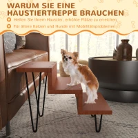 PawHut Haustiertreppe Hundetreppe, 3 Stufen, Kiefernholz, 46 cm x 54 cm x 42,5 cm,  Braun + Schwarz(m-7)