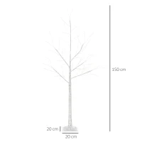 Outsunny Albero di Natale Bianco con Luci LED, Base Quadrata e Cavo di Alimentazione, in Acciaio e PP, 20x20x150(m-3)
