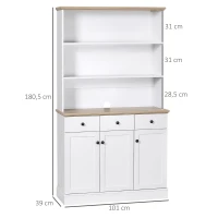 HOMCOM Küchenschrank, Buffet, 3 Schubladen, 3 Regale, 101 x 39 x 180,5 cm, Weiß/Natur(m-3)
